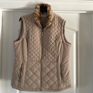 Calvin Klein women’s quilted vest with faux fur lined collar
